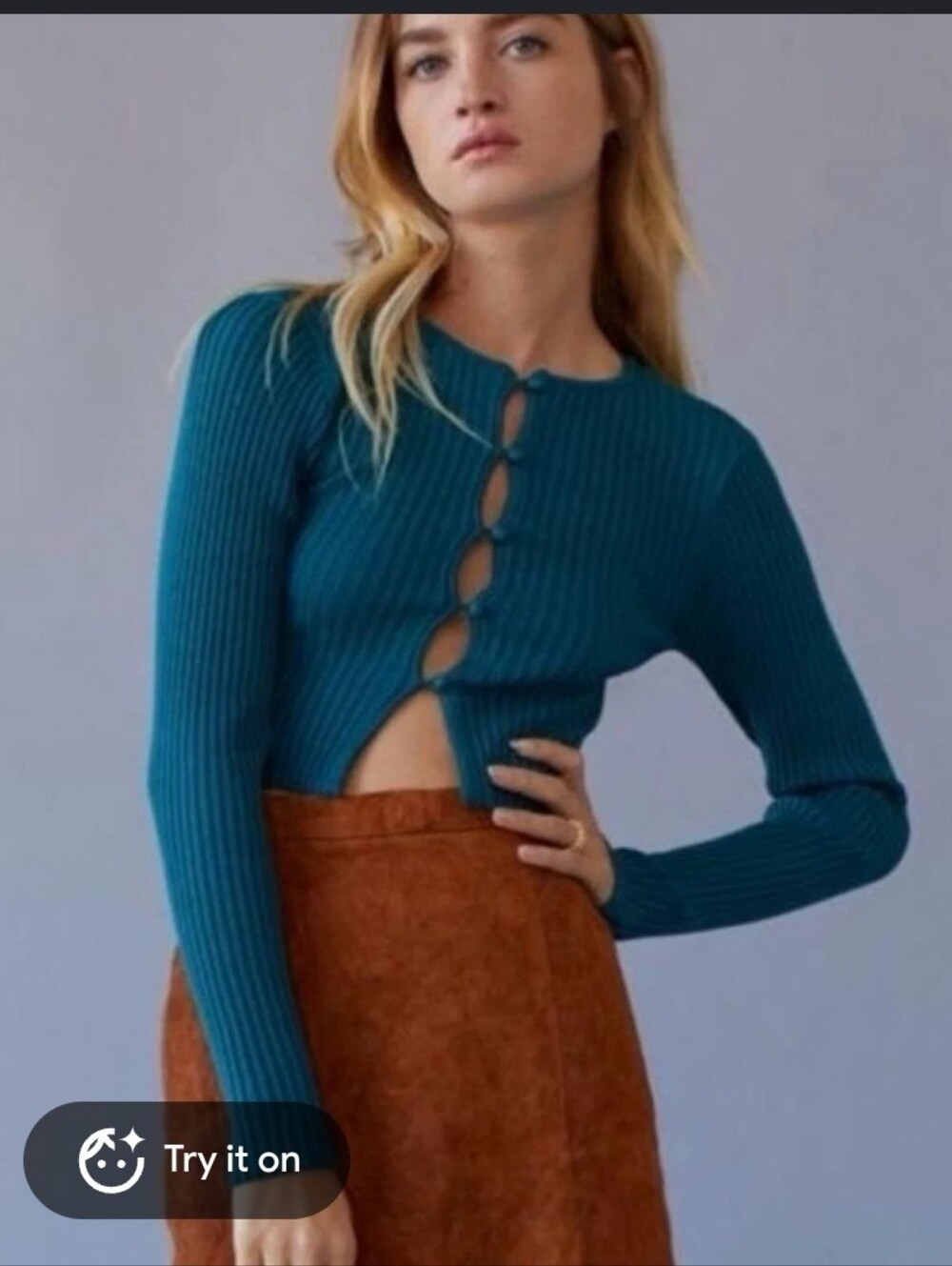Urban Outfitters Teal Ribbed Long-Sleeve Crop Top